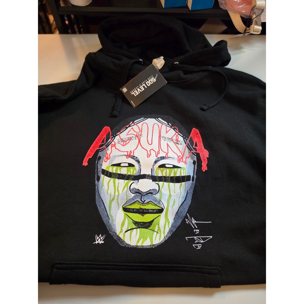 WWE Asuka Mask Graphic Hoodie 500 Level Mens XL Black Wrestling Sweatshirt NWT